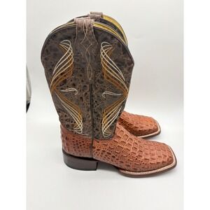 Cavenders Old Gringo Mens 8.5 D Caiman Print Square Toe Cowboy Boots Rust Cognac